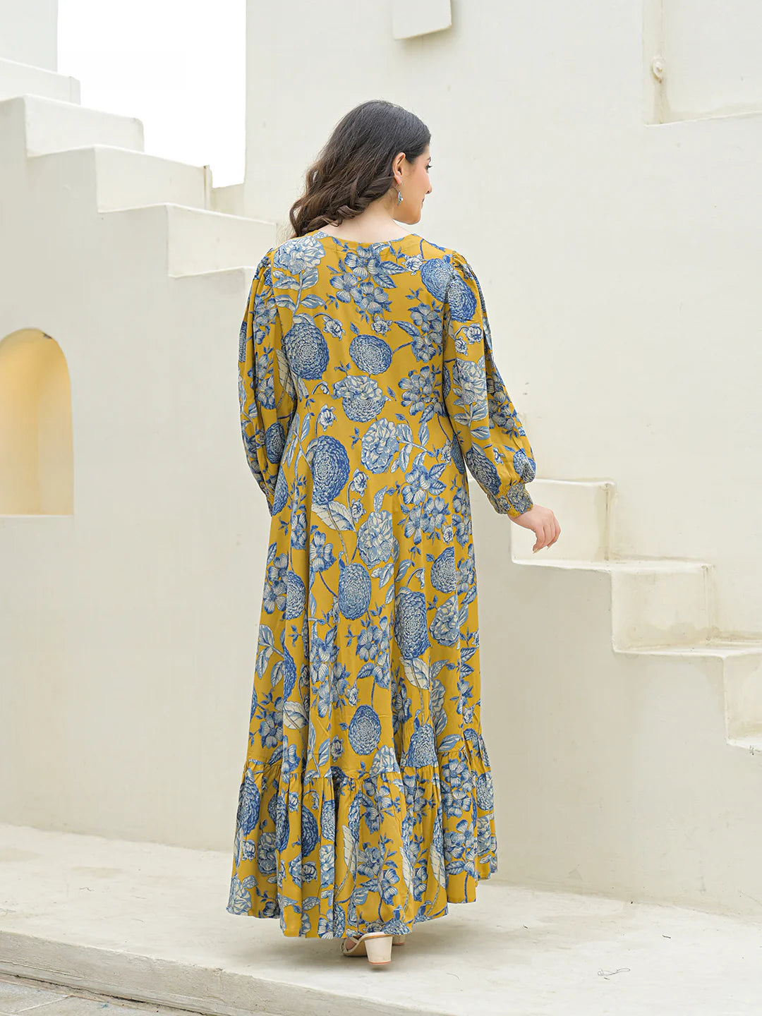 Aravalii Mustard Rayon Flare Dress