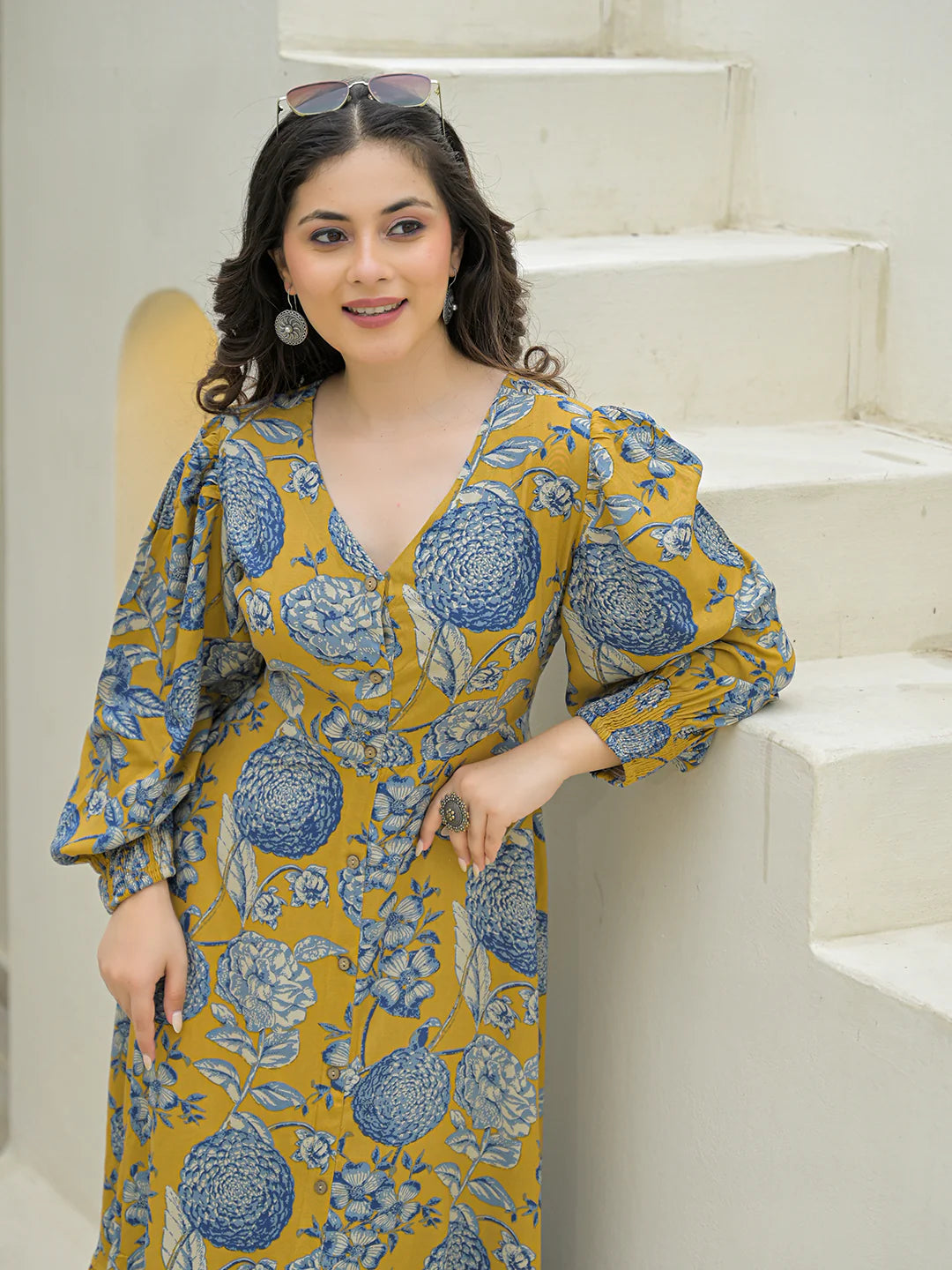 Aravalii Mustard Rayon Flare Dress