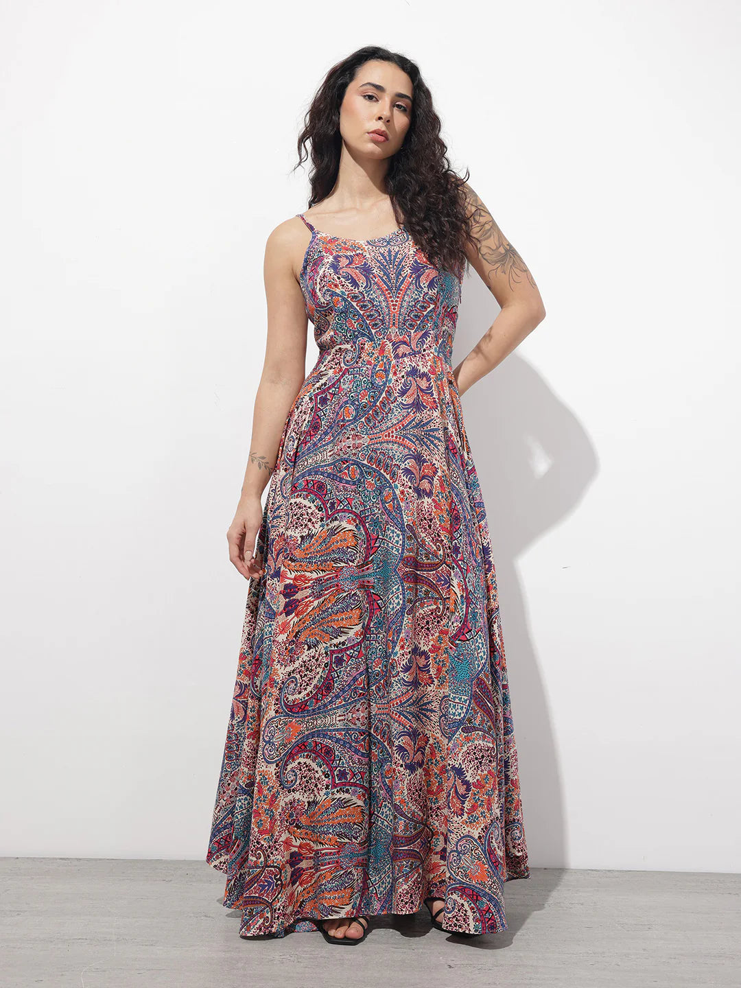 Multi Colored Shoulder strap Rayon Dress
