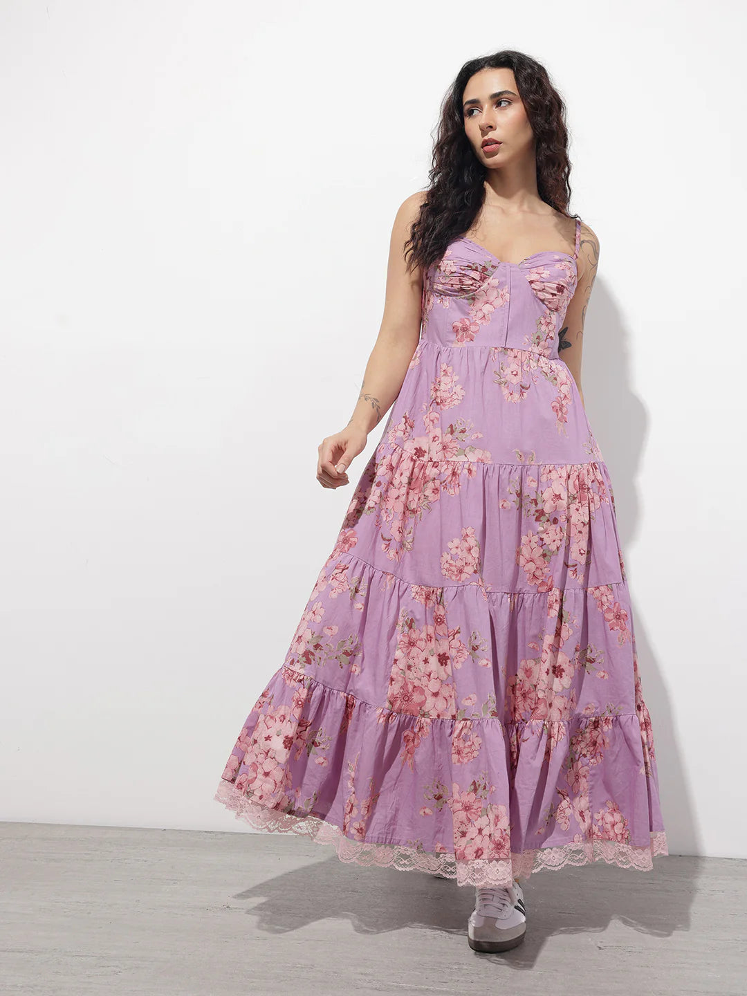 Purple Shoulder strap Cotton Dress