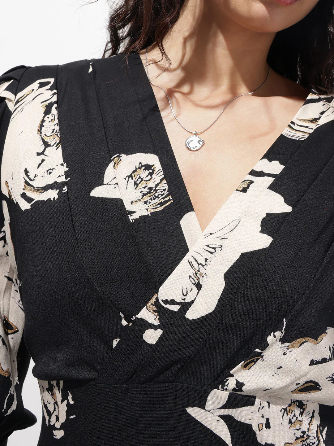 Aravalii Black V-Neck Midi Dress