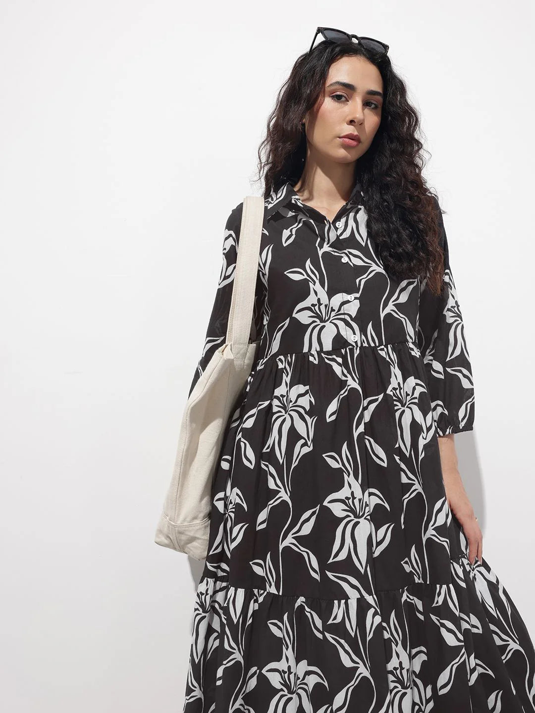 Aravalii Black Shirt Coller Mulmul Linning Cotton Dress