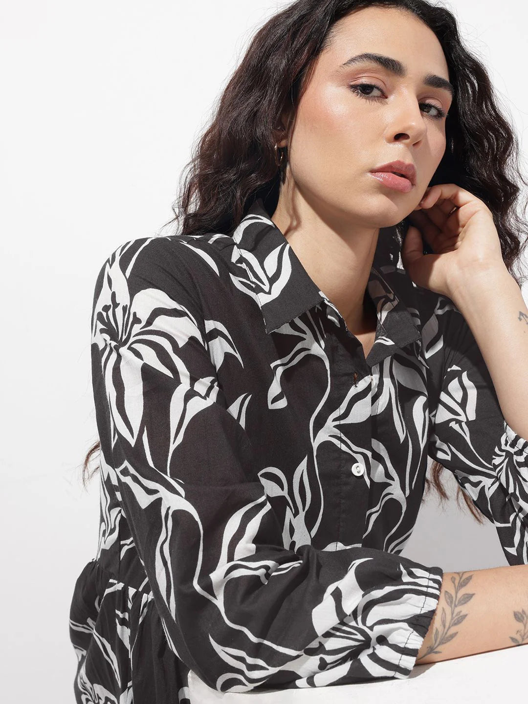 Aravalii Black Shirt Coller Mulmul Linning Cotton Dress