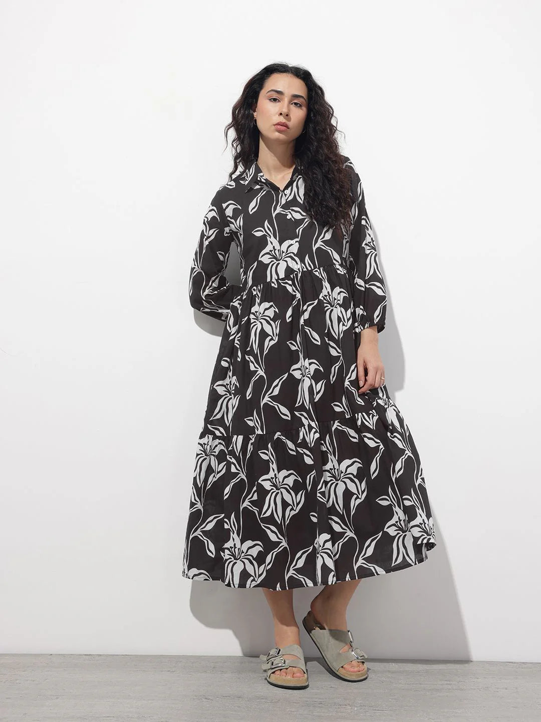 Aravalii Black Shirt Coller Mulmul Linning Cotton Dress