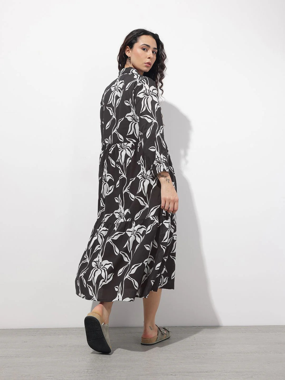 Aravalii Black Shirt Coller Mulmul Linning Cotton Dress