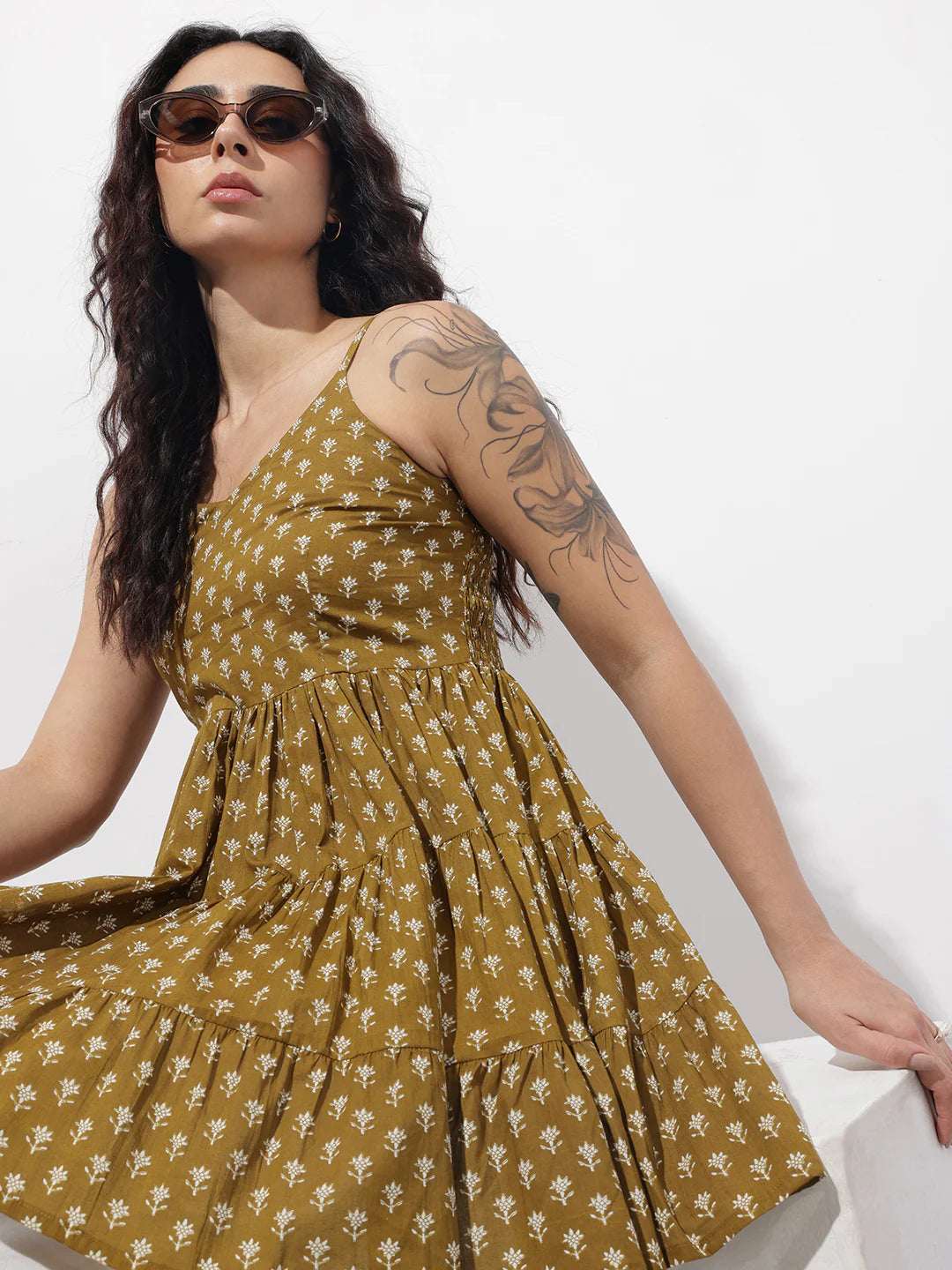 Mehendi Floral Shoulder Straps Gather Tier Top