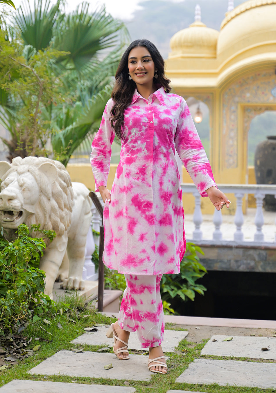 Pink tie and dye Kurta Set