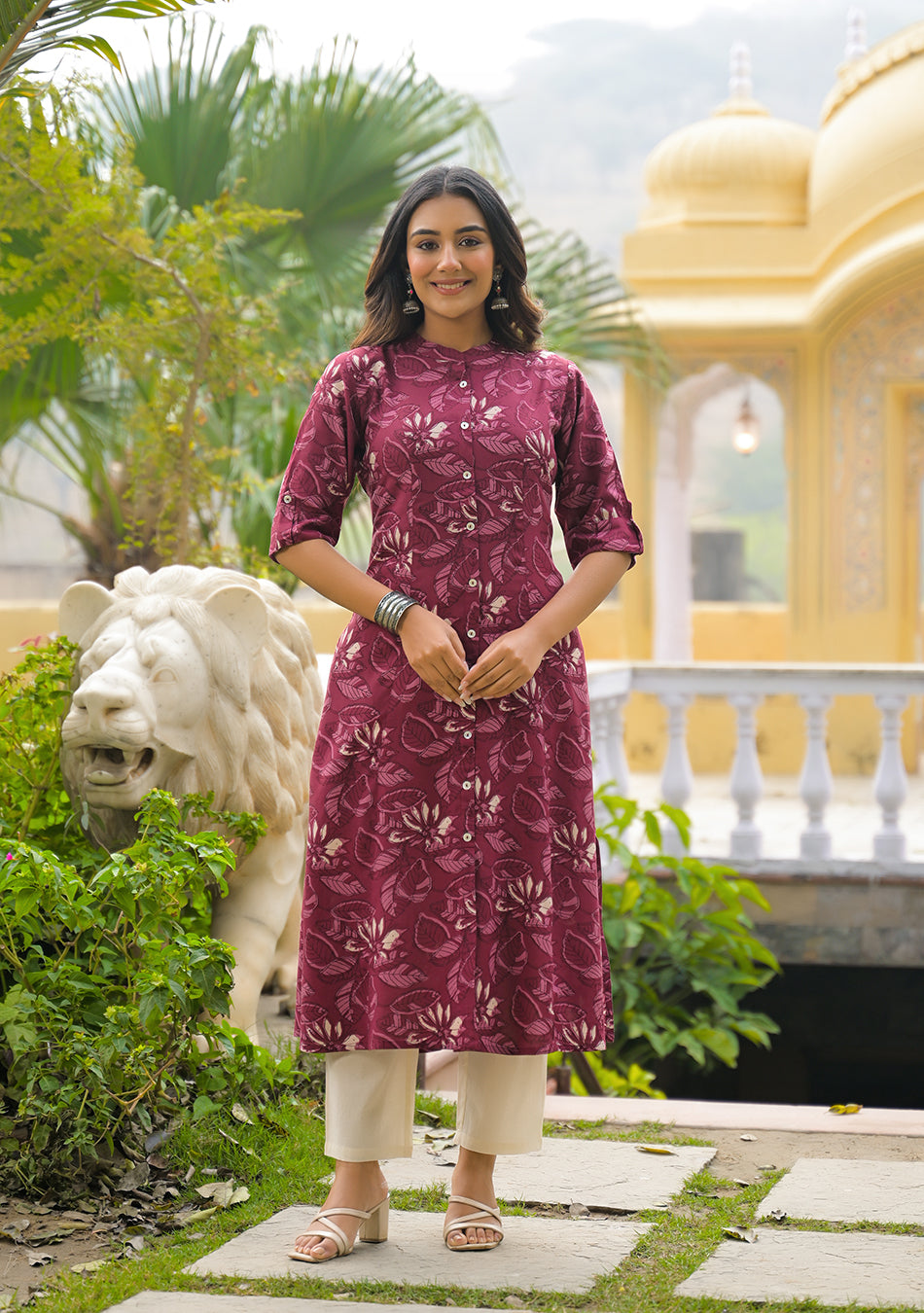 Maroon Floral Kurta