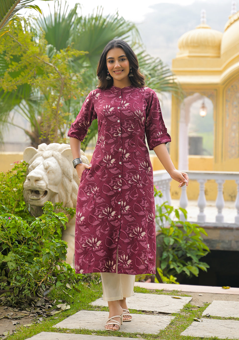 Maroon Floral Kurta
