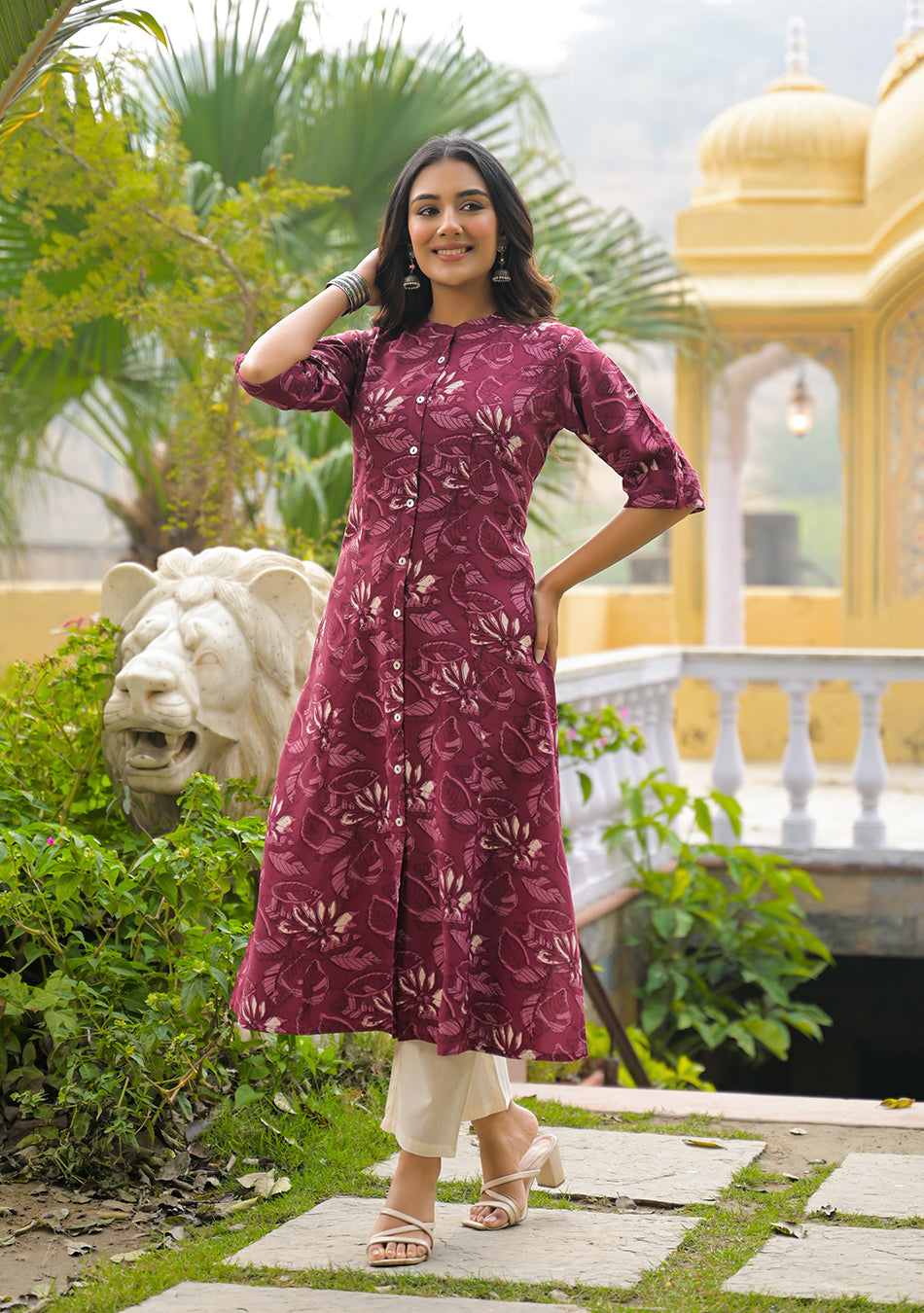 Maroon Floral Kurta
