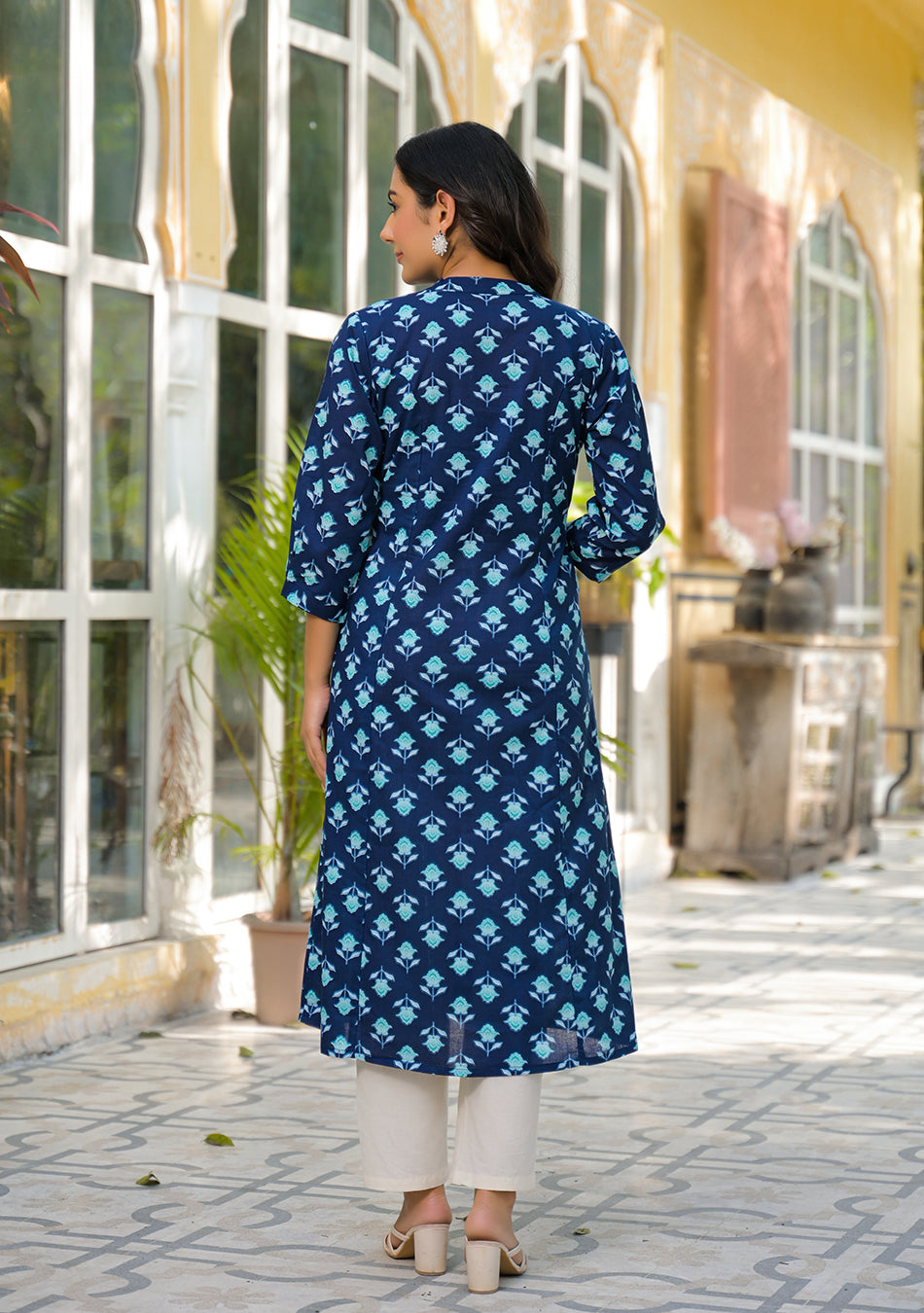 Teal Flower A-Line Kurta