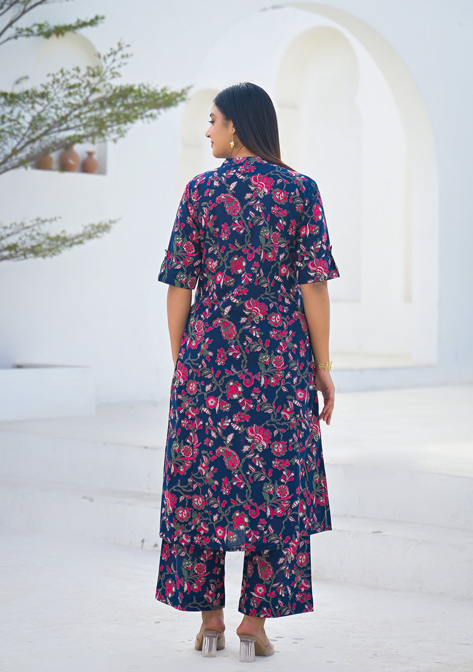 Aravalii Midnight Blue Red Jaal Cotton Co-ord Set