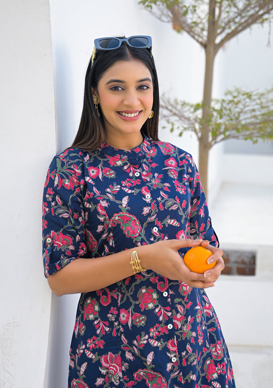 Aravalii Midnight Blue Red Jaal Cotton Co-ord Set