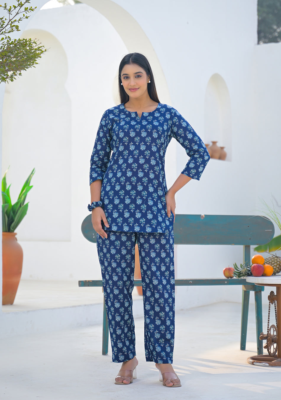 Aravalii Navy Blue Blossom Night Suit