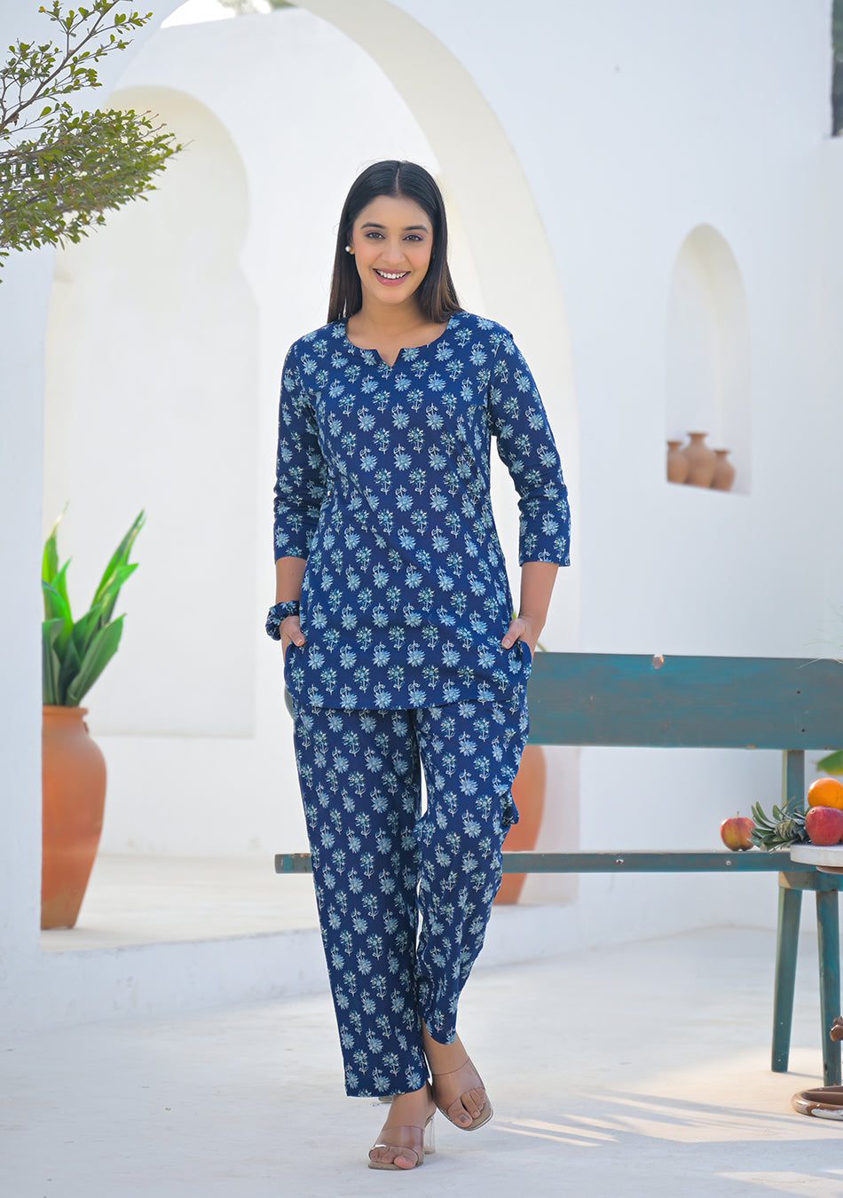Aravalii Navy Blue Blossom Night Suit