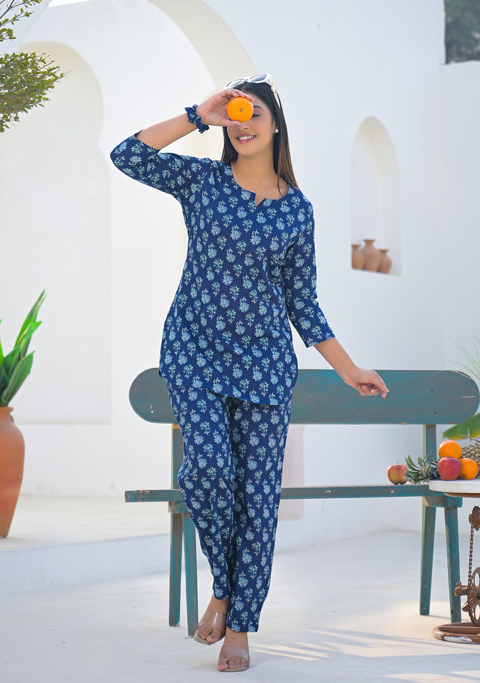 Aravalii Navy Blue Blossom Night Suit