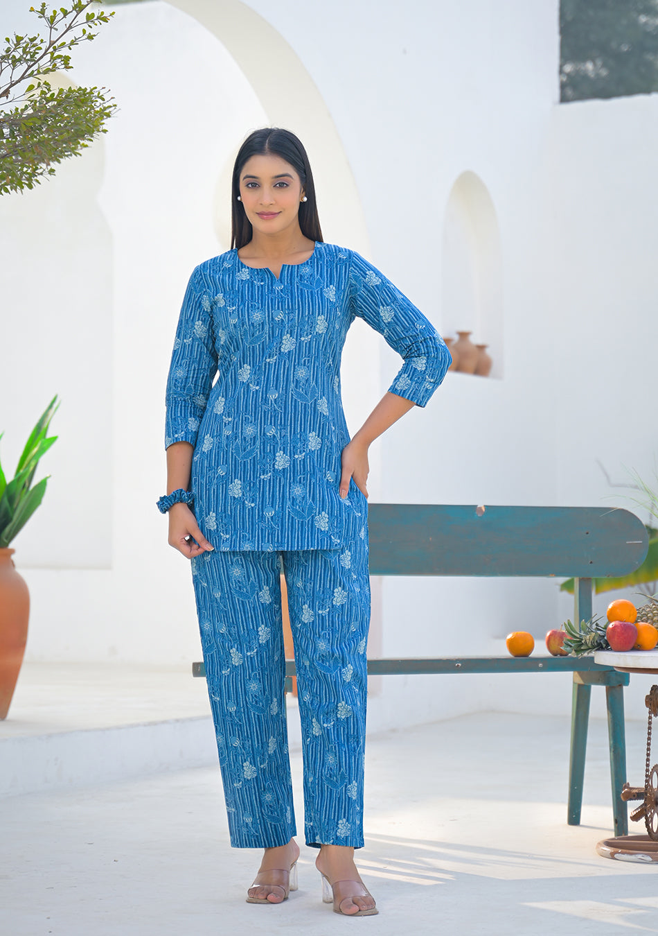 Aravalii Blue Meadow Stripe Night Suit