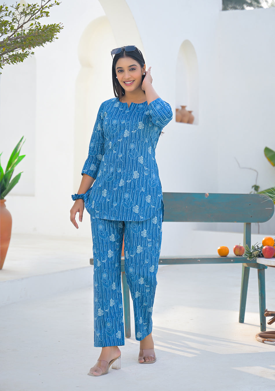 Aravalii Blue Meadow Stripe Night Suit