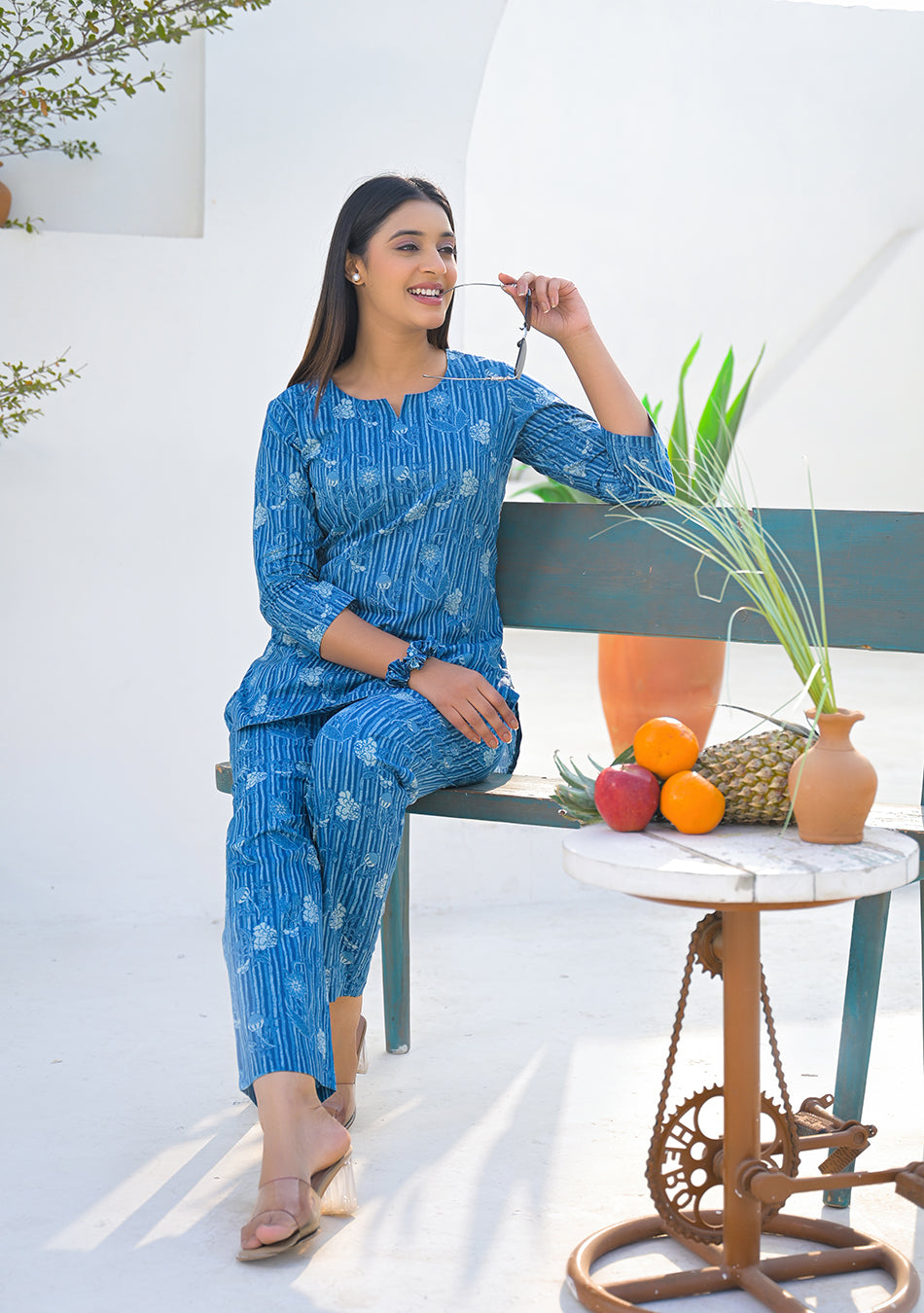 Aravalii Blue Meadow Stripe Night Suit
