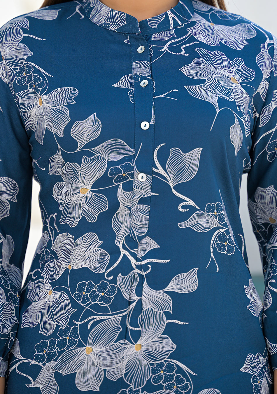 Aravalii ink blue floral print top