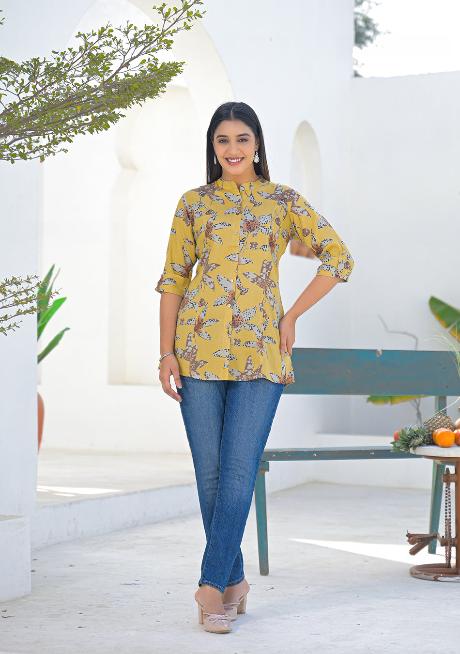 Aravalii Mustard Botanical Print Top