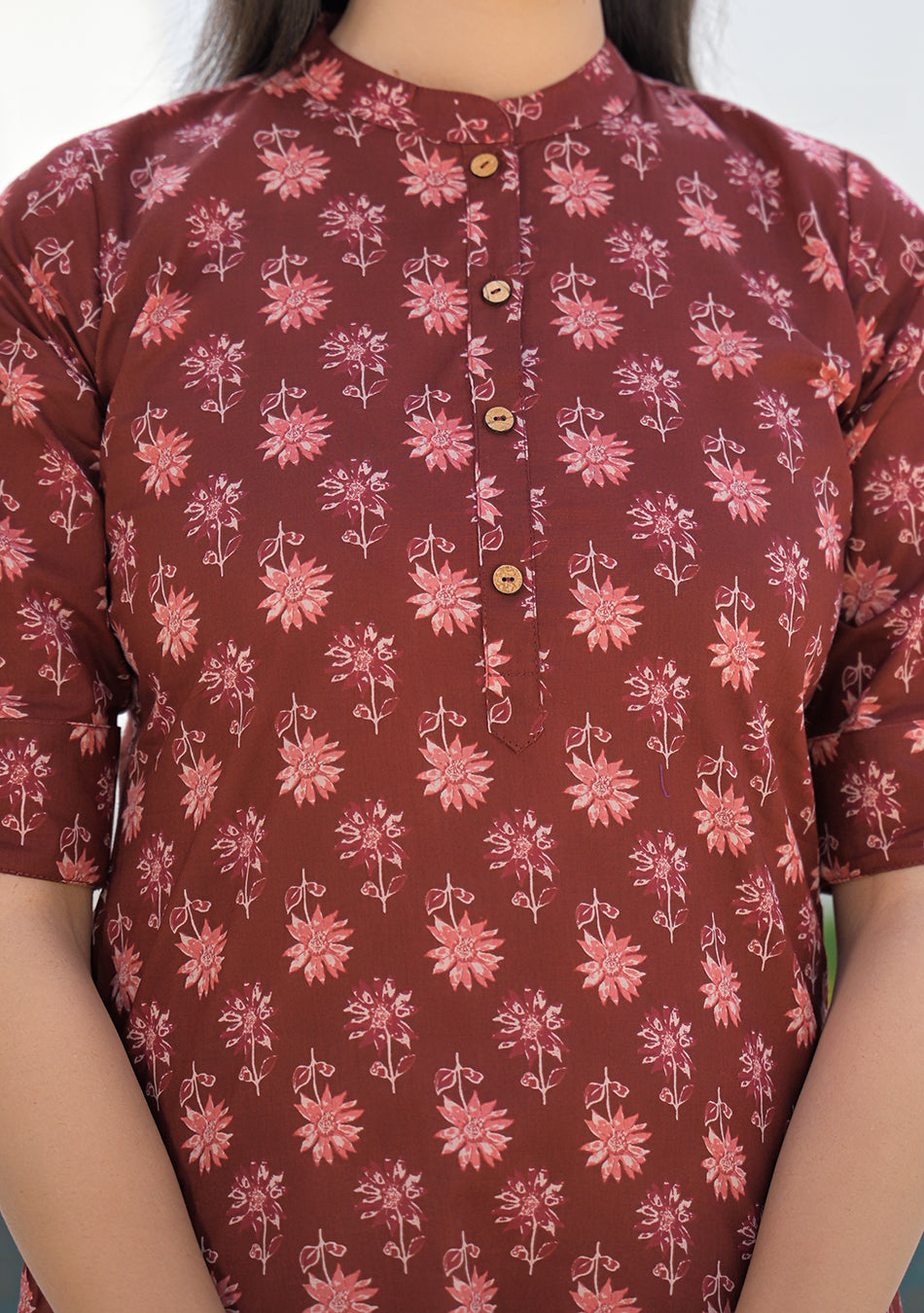 Aravalii Wine Rust Mini Floral Kurta