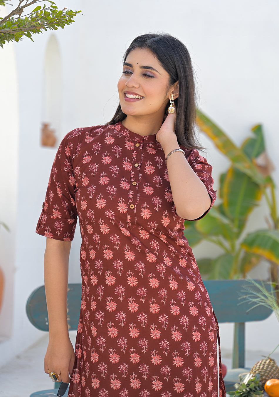 Aravalii Wine Rust Mini Floral Kurta