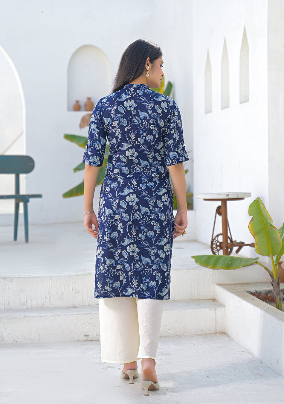 Aravalii Navy Blue Meadow Floral Kurta