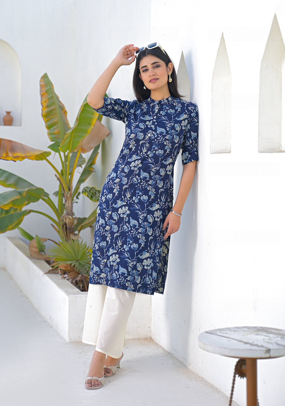 Aravalii Navy Blue Meadow Floral Kurta