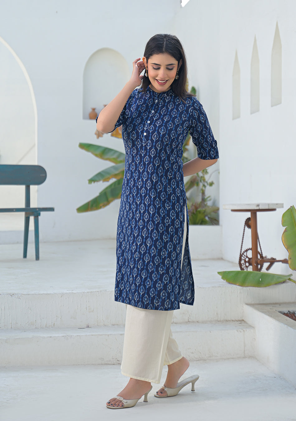 Aravalii Indigo Raindrop Motif Kurta