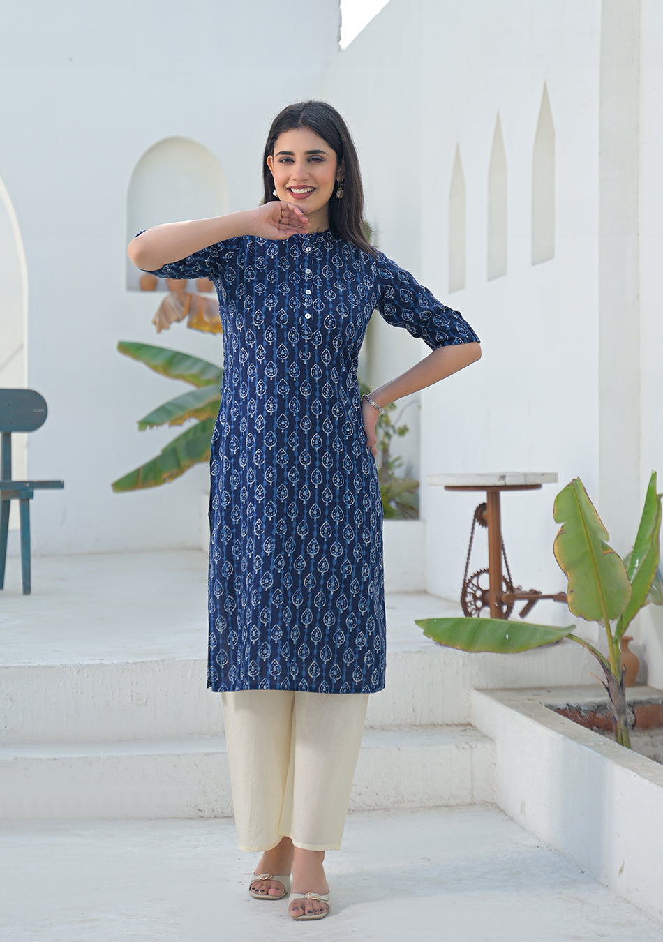 Aravalii Indigo Raindrop Motif Kurta