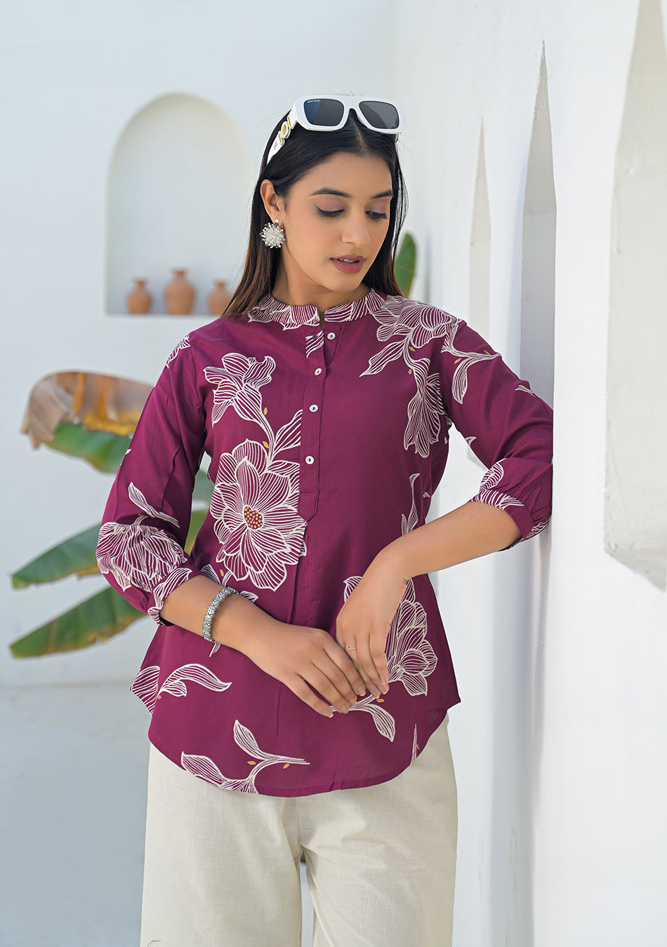 Aravalii Berry Wine Botanical Print Top