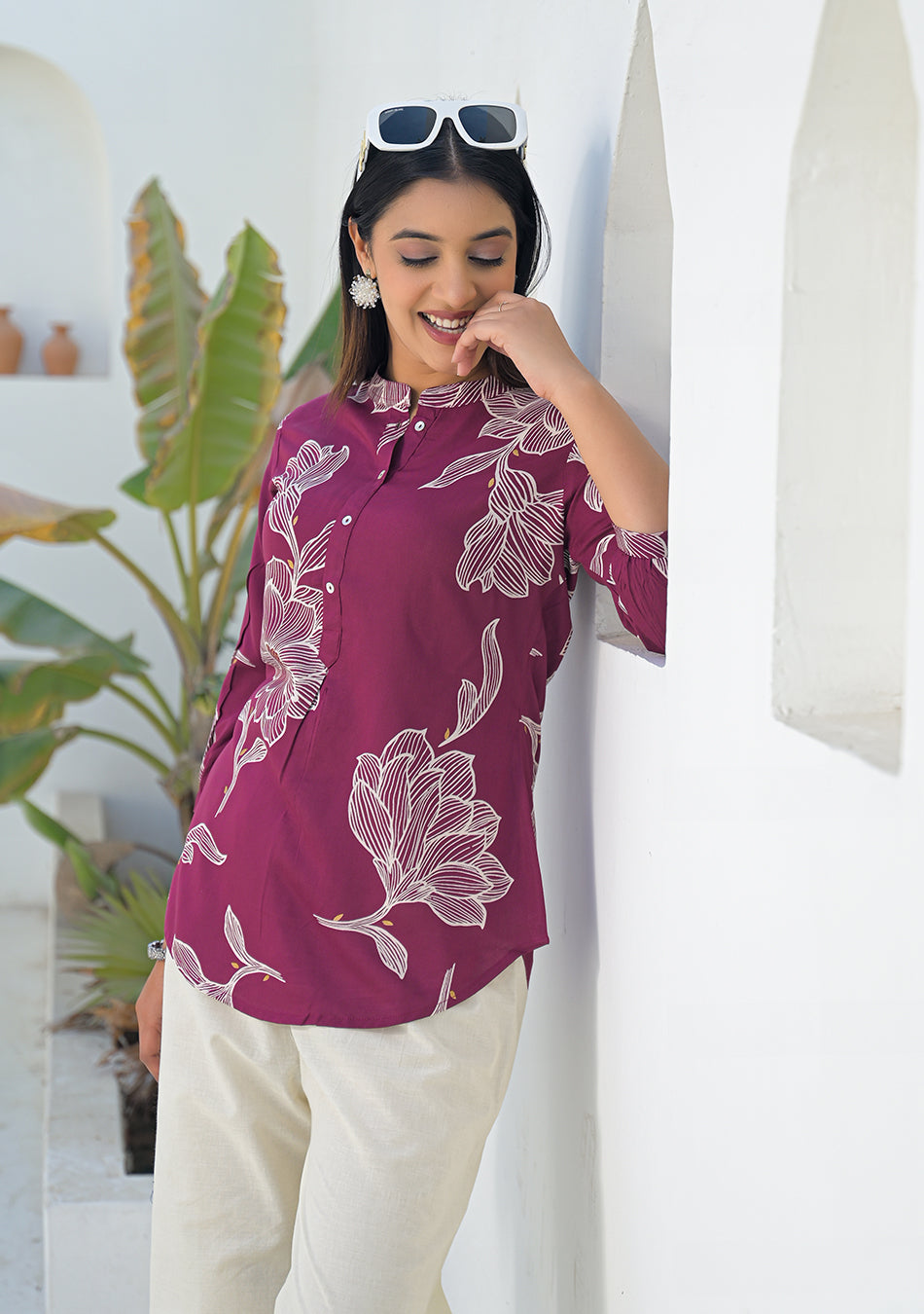 Aravalii Berry Wine Botanical Print Top