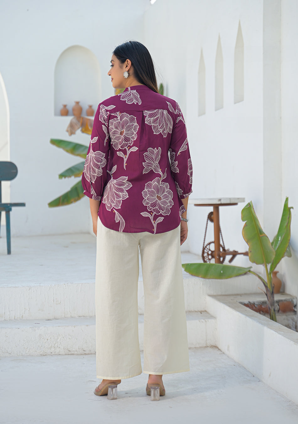 Aravalii Berry Wine Botanical Print Top