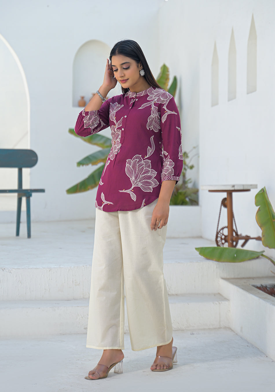 Aravalii Berry Wine Botanical Print Top