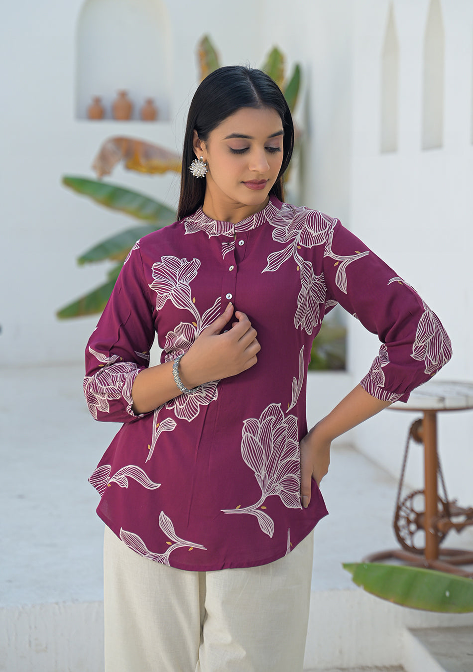 Aravalii Berry Wine Botanical Print Top