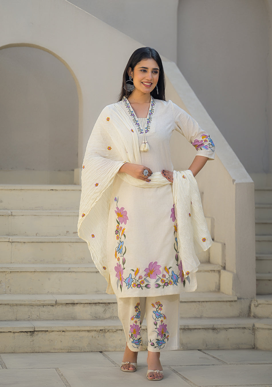 Ivory Gulbahar Embroidered Suit Set