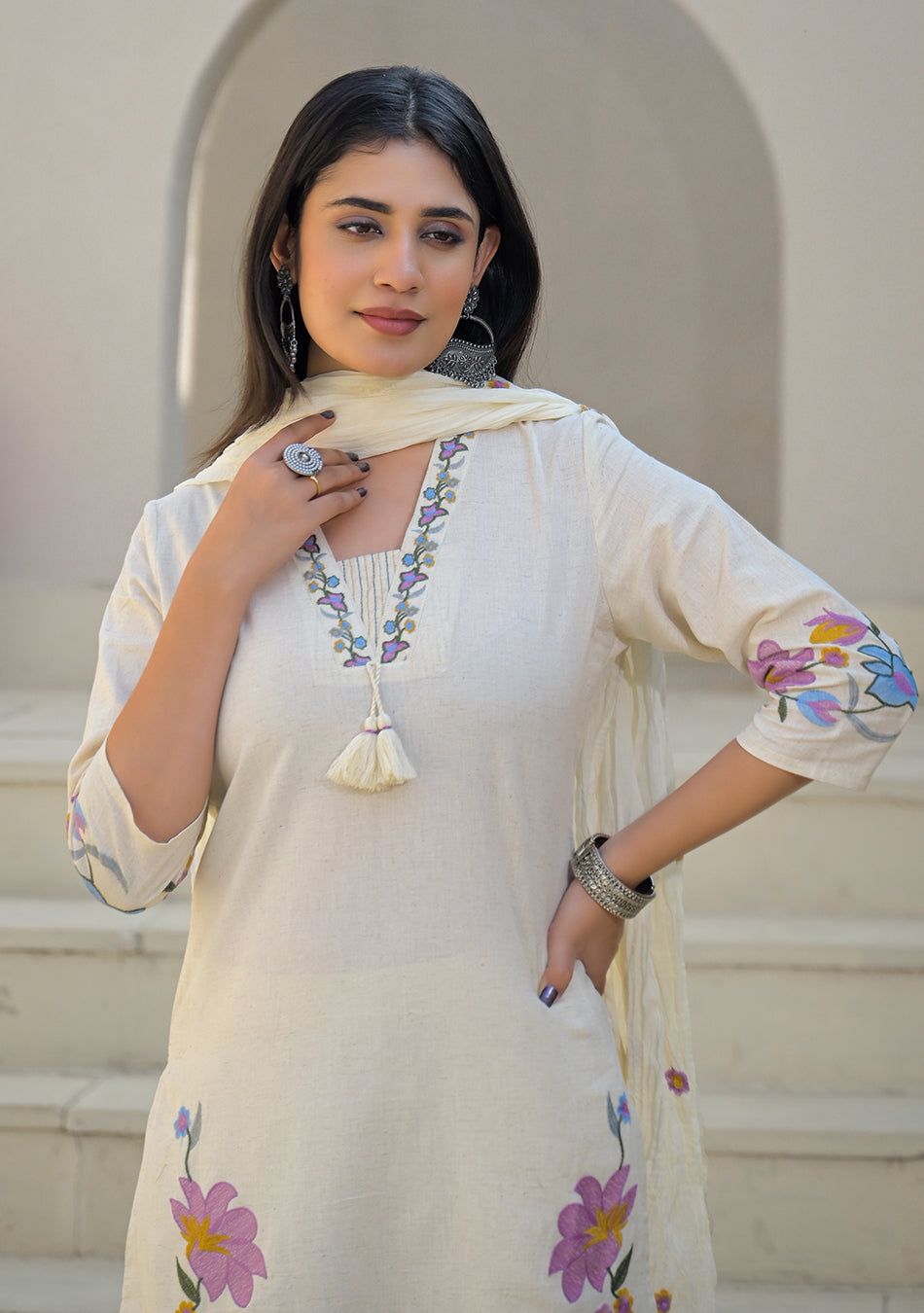 Ivory Gulbahar Embroidered Suit Set