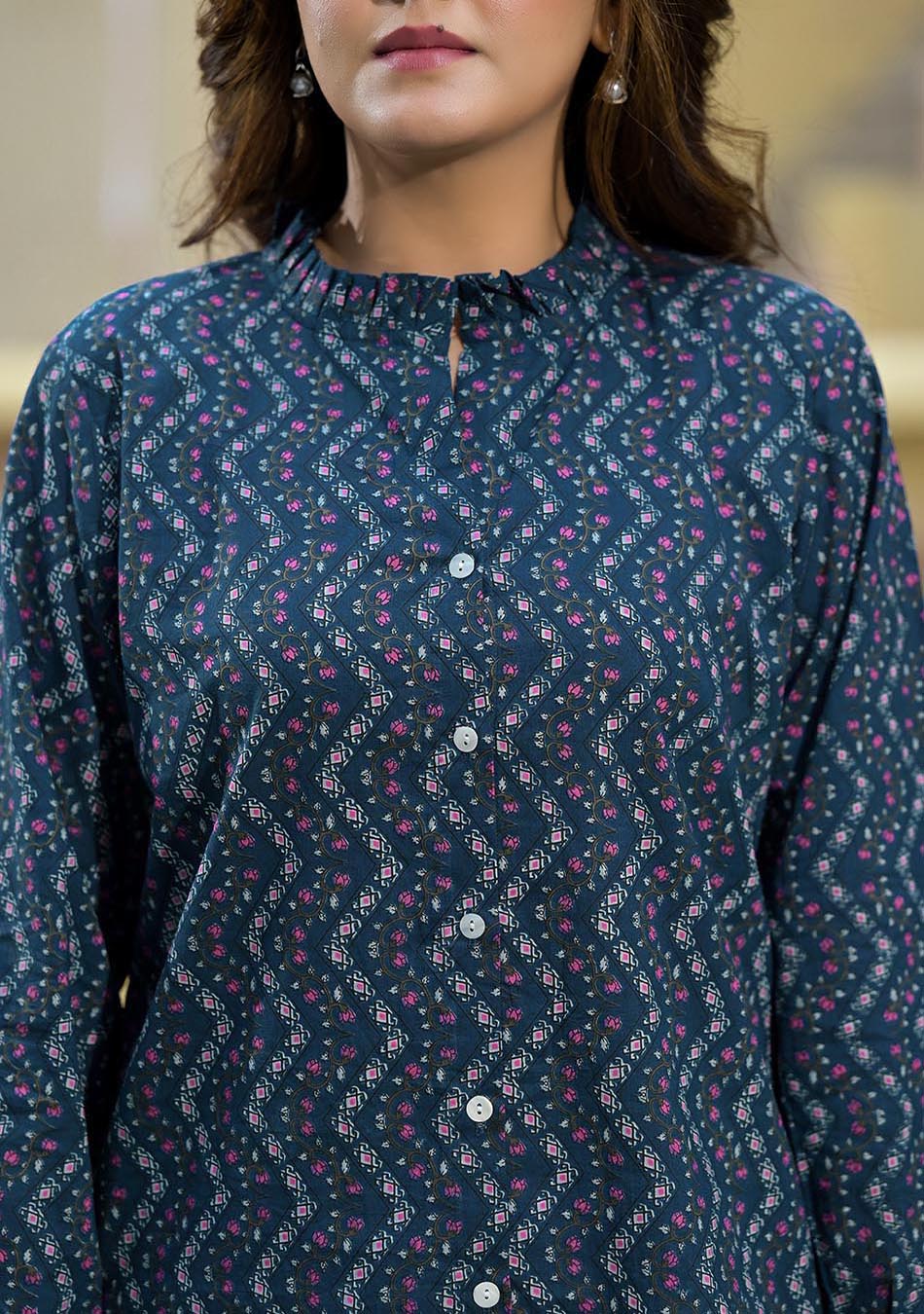 Blue Zig Zag floral print Top