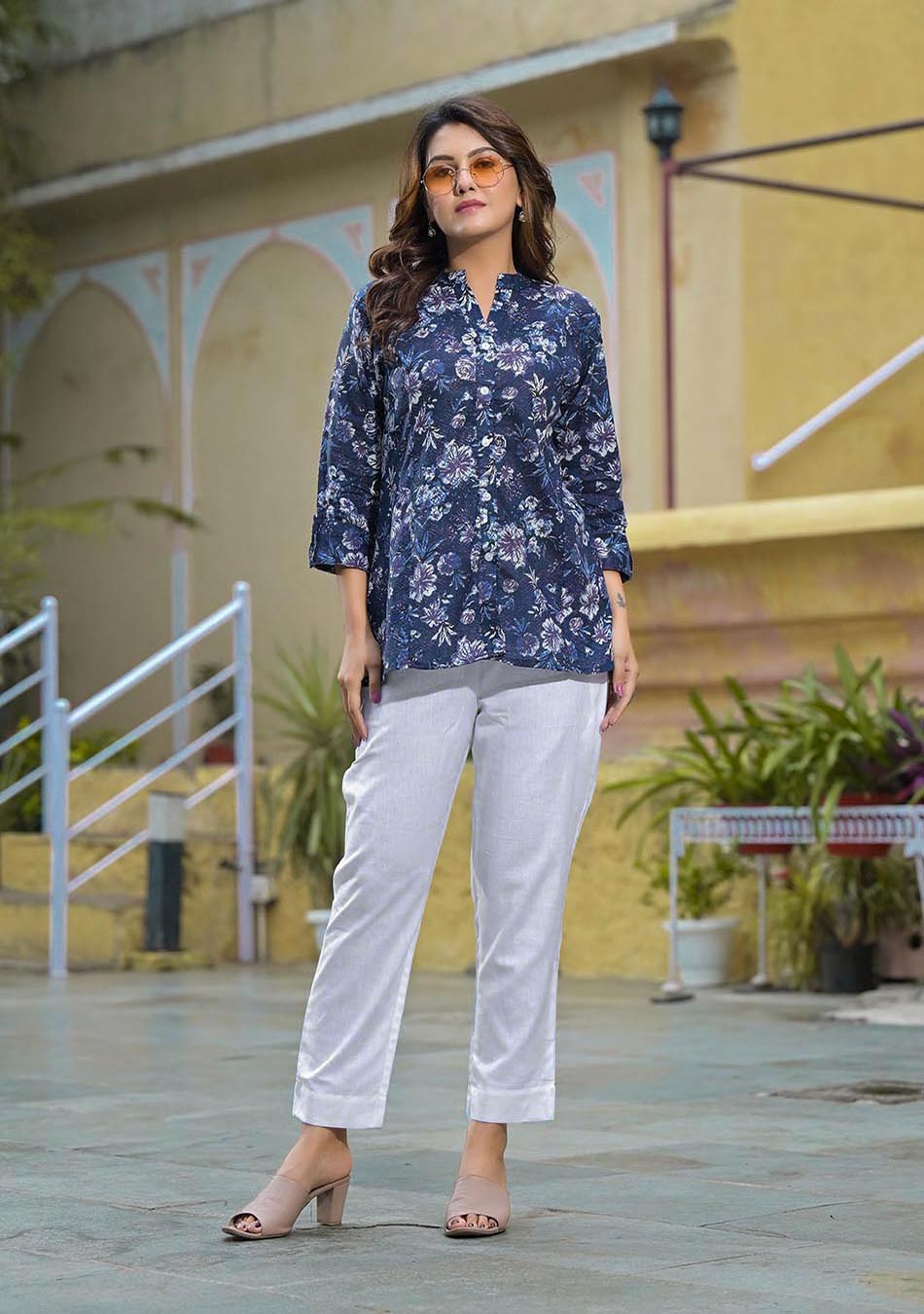Blue Floral Printed Top