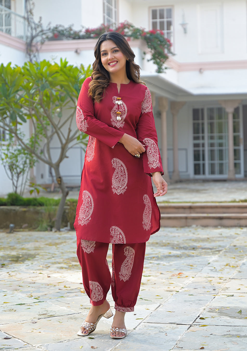 Burgundy Paisley Handblock Co-ord Set