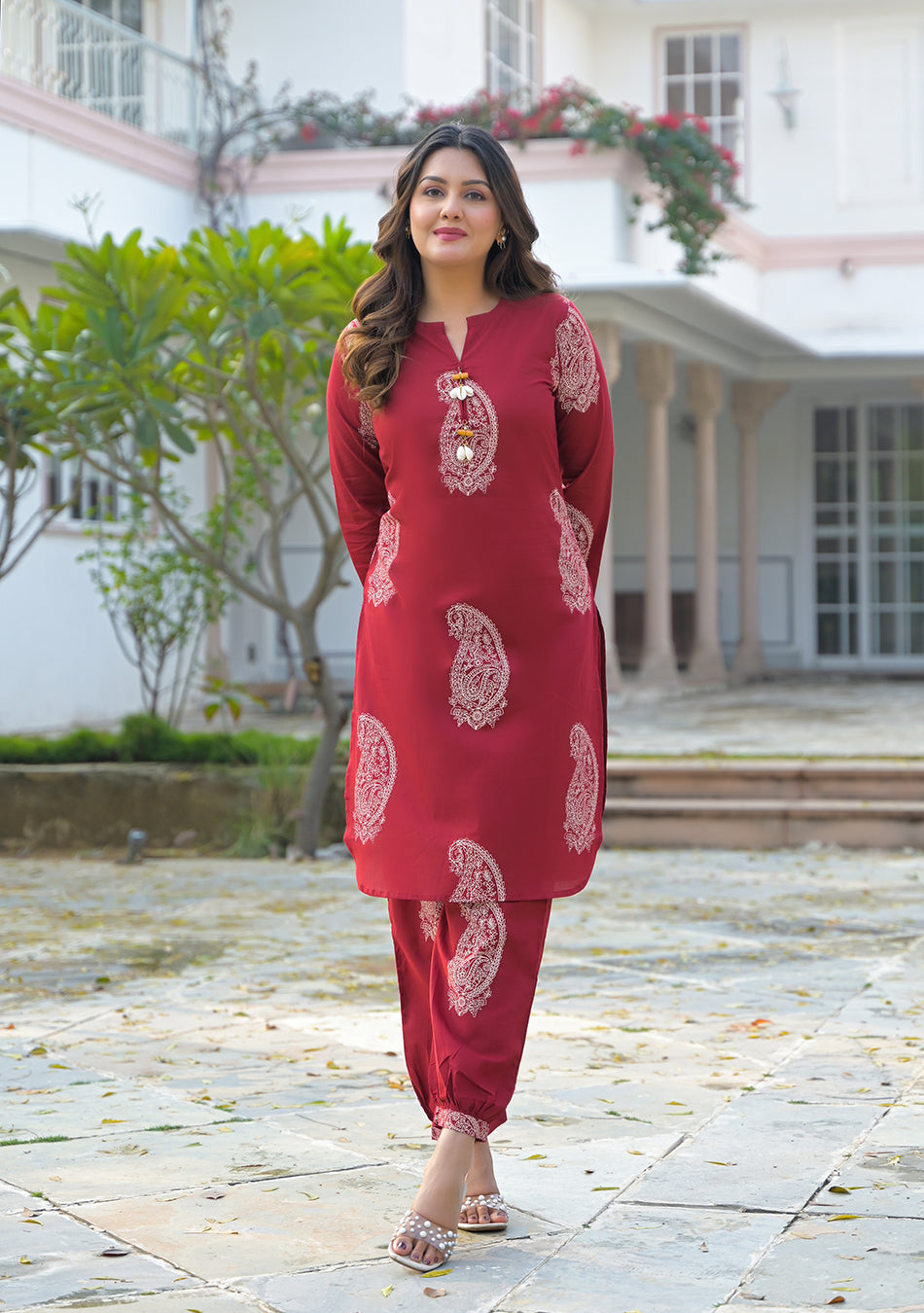 Burgundy Paisley Handblock Co-ord Set