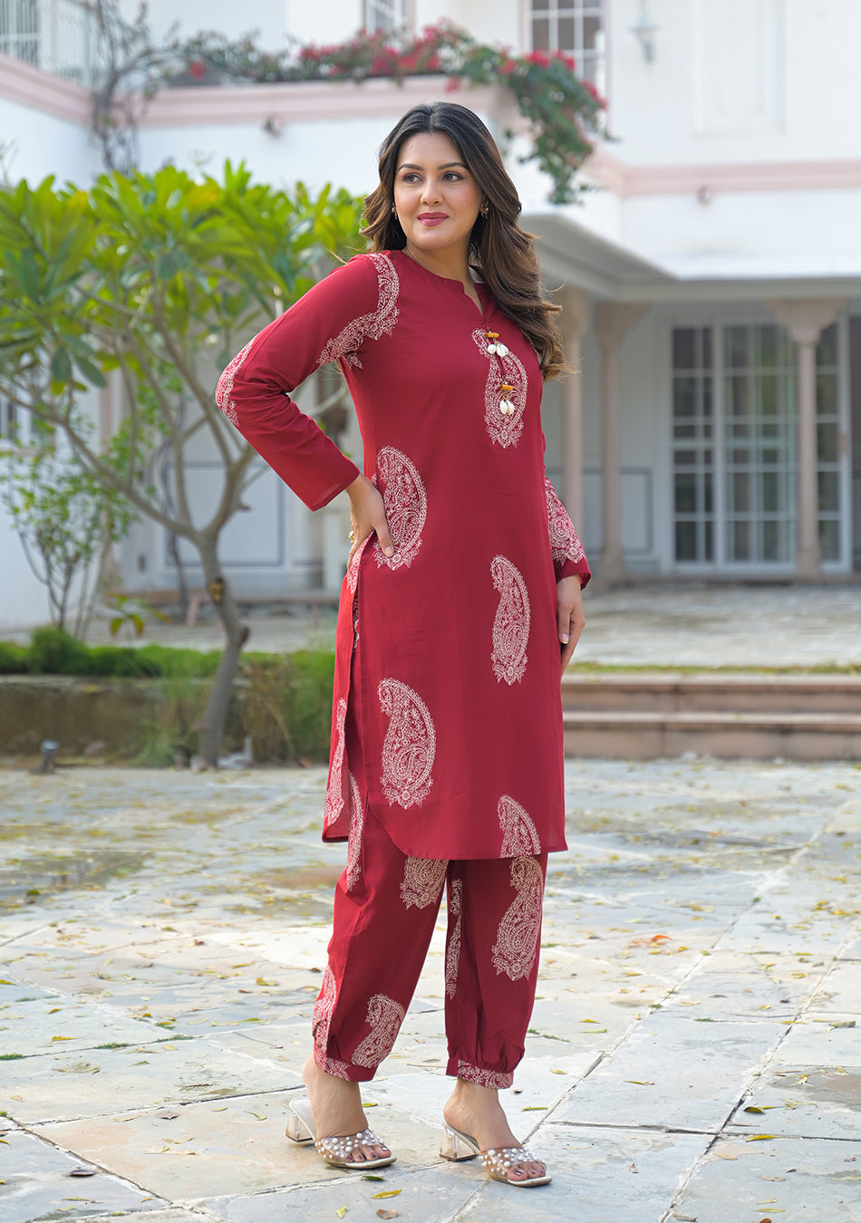 Burgundy Paisley Handblock Co-ord Set