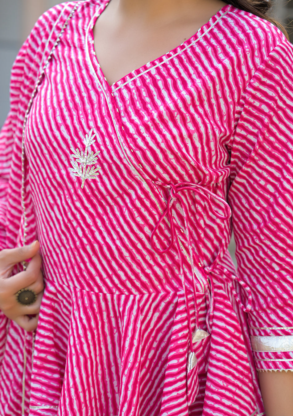 Aravalii Pink Lehriya Cotton Peplum Lehenga Set