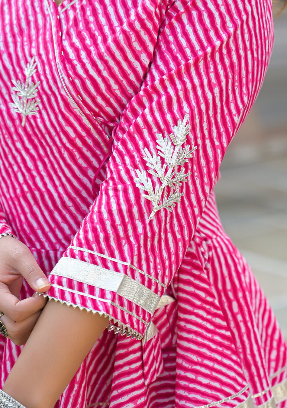 Aravalii Pink Lehriya Cotton Peplum Lehenga Set