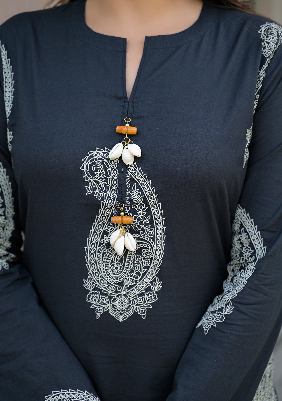 Black paisley Kurta and Cuffed Hem Pant Set