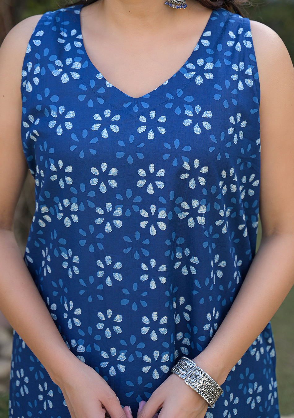 Indigo Floral Print Midi Dress
