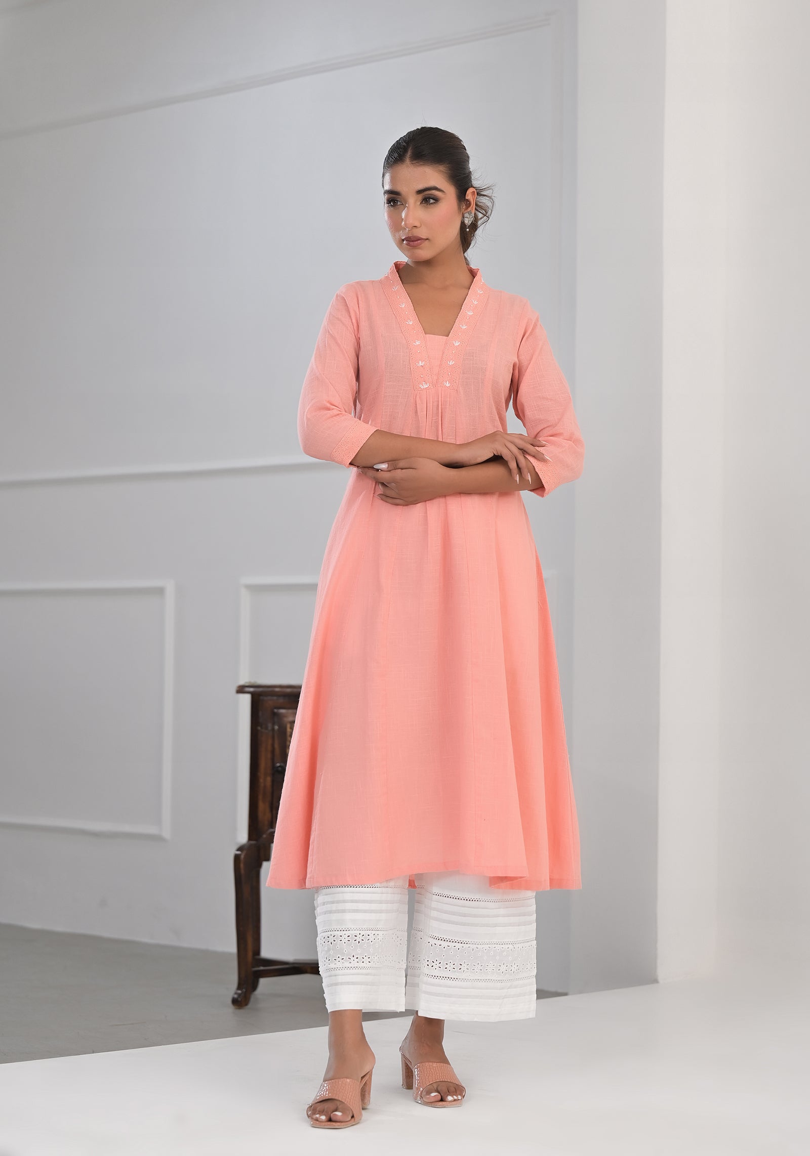 PEACH SOLID COTTON KURTA