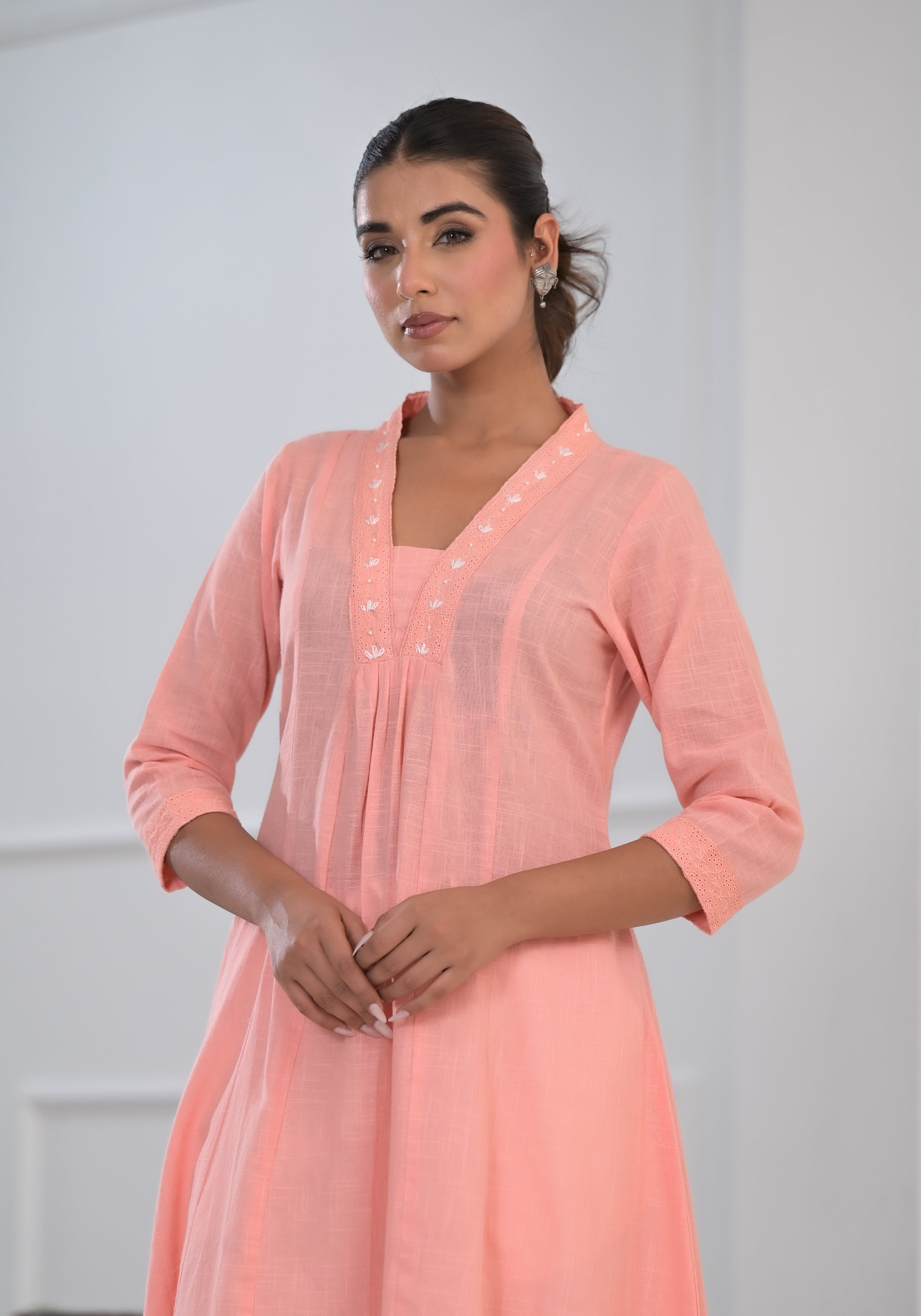 PEACH  SOLID COTTON KURTA