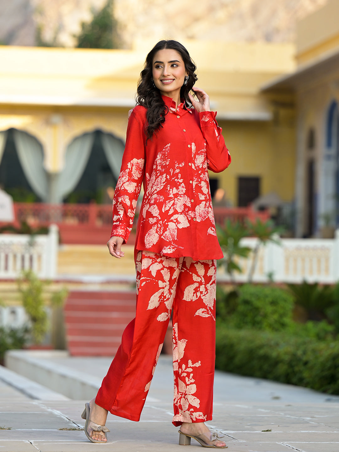 Red Brushstroke Muslin Co-Ord Set